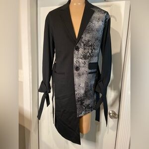 Geranx Men’s Style~Asymmetric~Color Block~Graphic~Belt~Trench/Suit Coat~Size XL